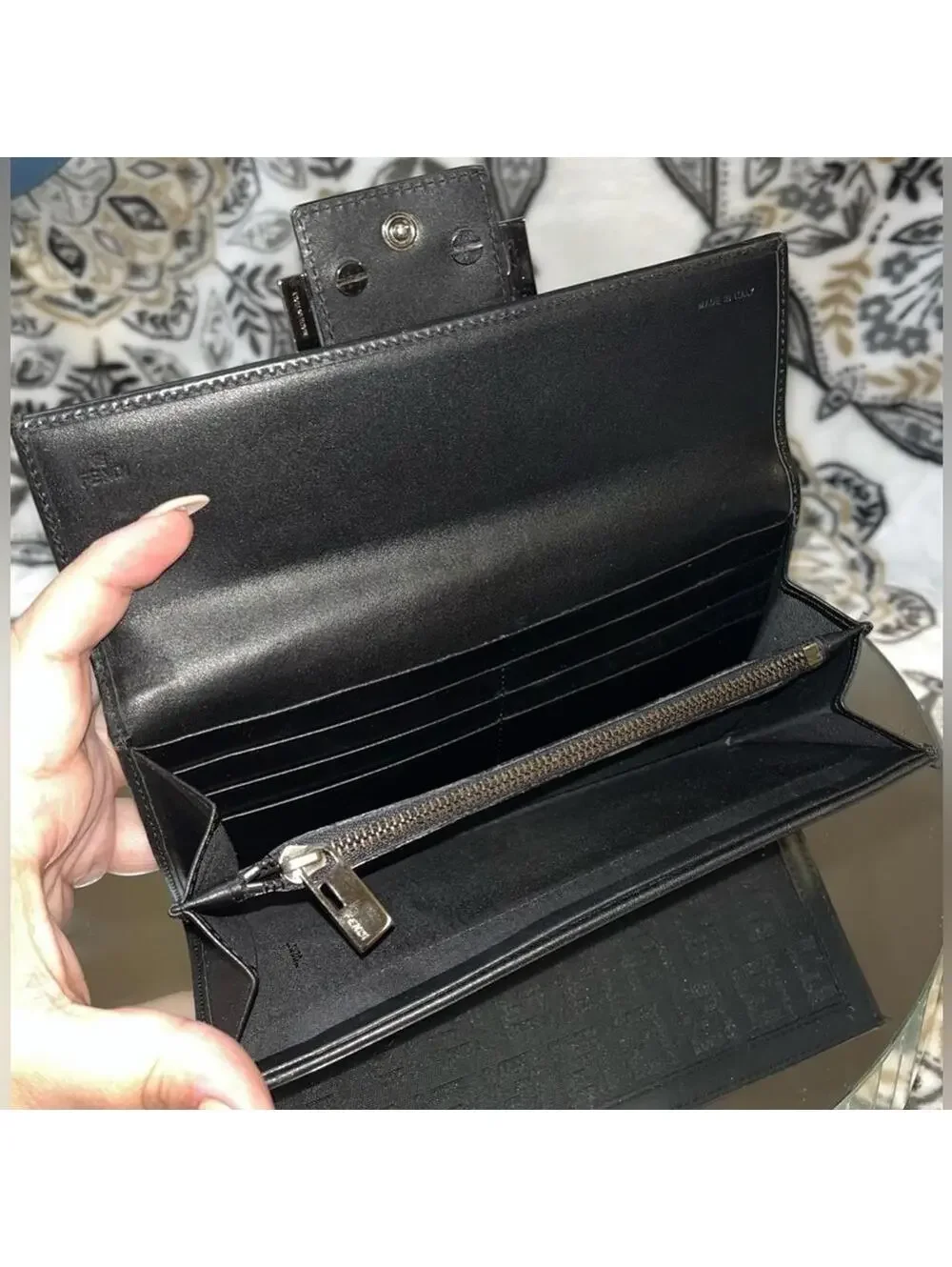 FENDI Zucchino Monogram Canvas Long Bi-Fold Wallet, Black, Vintage - Picture 2 of 14